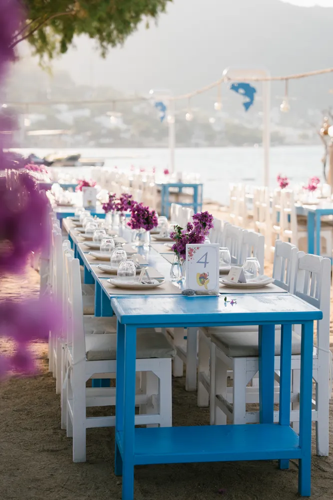 Beach weddings Bodrum decor and table setup design