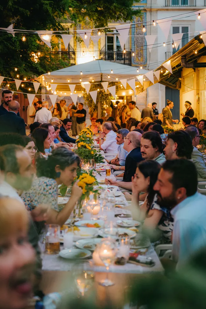 Wedding journey celebration dinner venue setup in Lisbon