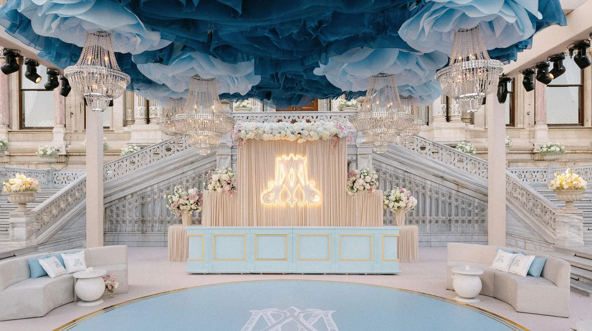 "A Love Story in Every Shade of Blue at Çırağan Palace: Abbey & Mete"